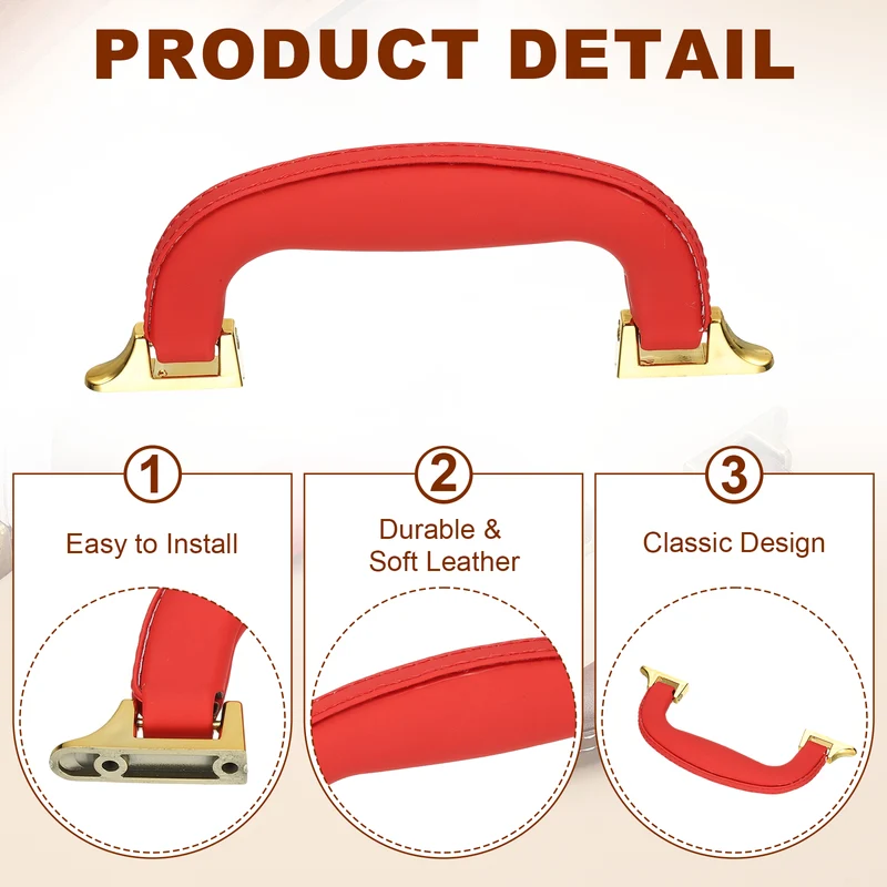 2Pcs Leather Luggage Handle Replacement Strap Handle for Handbag Red/Gold