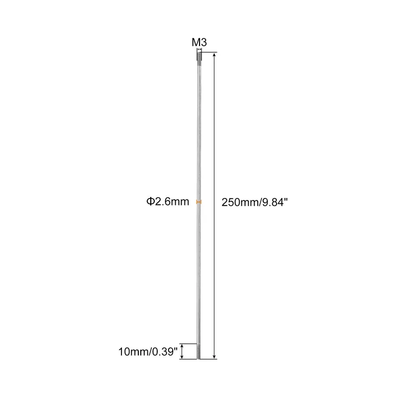 304 Stainless Steel Push Rod Double End Threaded Rod M3x250mm, 2pcs