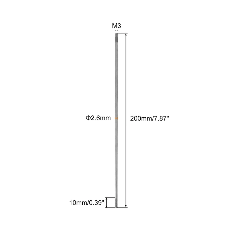 304 Stainless Steel Push Rod Double End Threaded Rod M3x200mm, Pack of 2