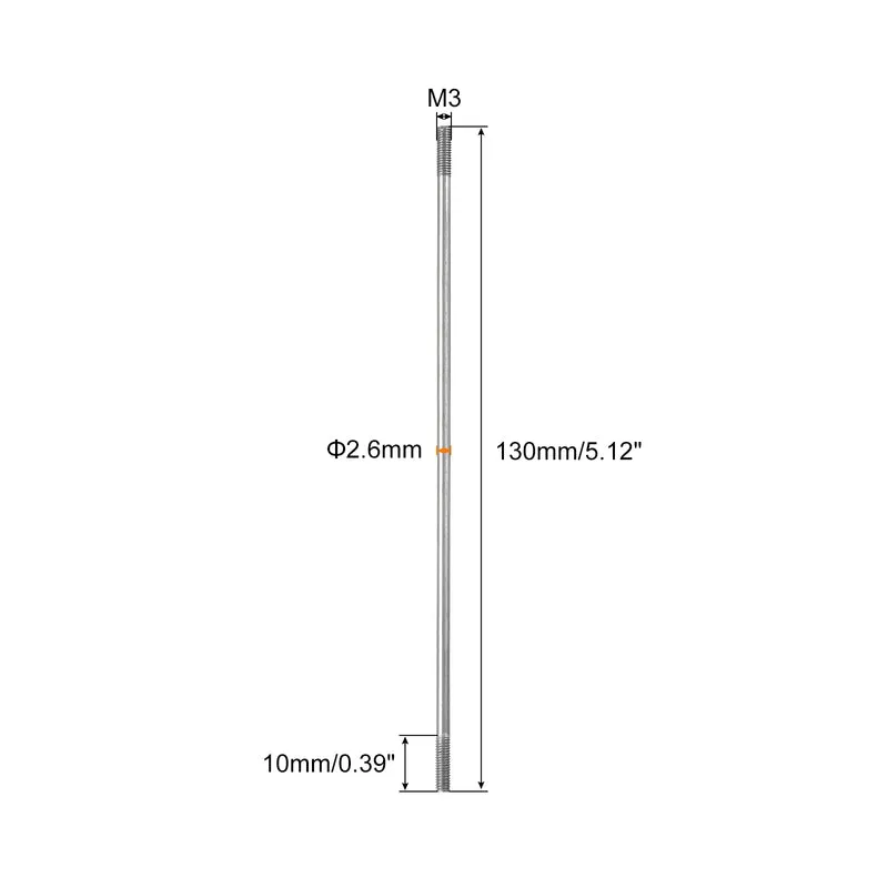 304 Stainless Steel Push Rod Double End Threaded Rod M3x130mm, 2pcs