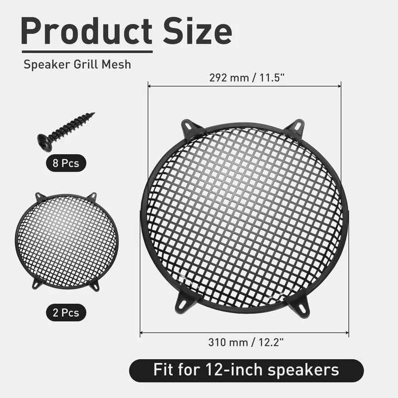 2 Pcs 12Inch Speaker Grill Cover Iron Subwoofer Protector Square Grille Black