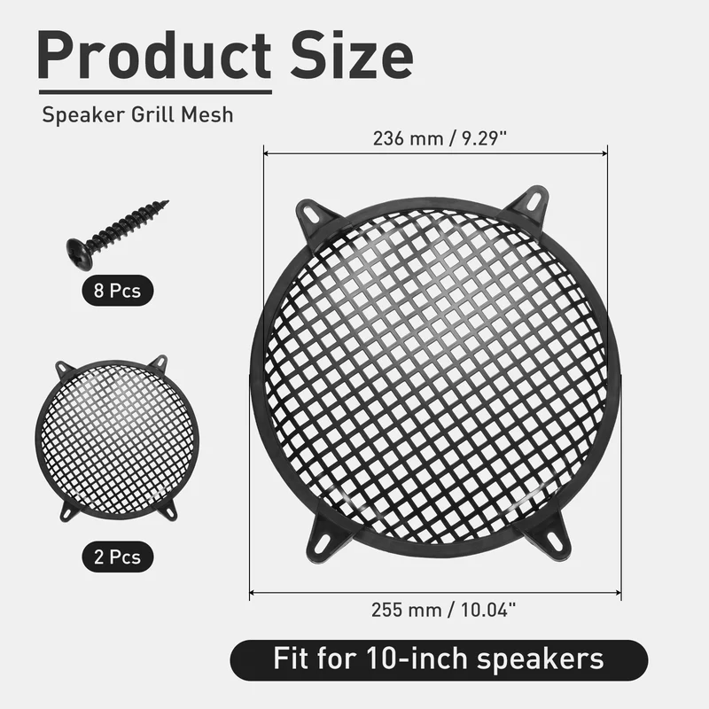 2 Pcs 10Inch Speaker Grill Cover Iron Subwoofer Protector Square Grille Black