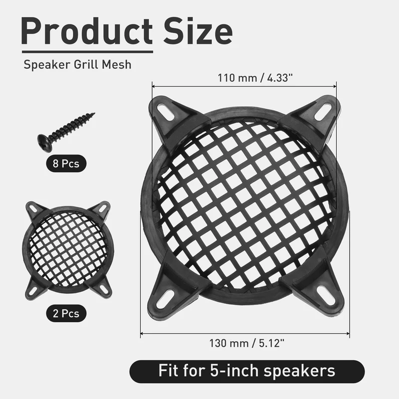2 Pcs 5Inch Speaker Grill Cover Iron Subwoofer Protector Square Grille Black