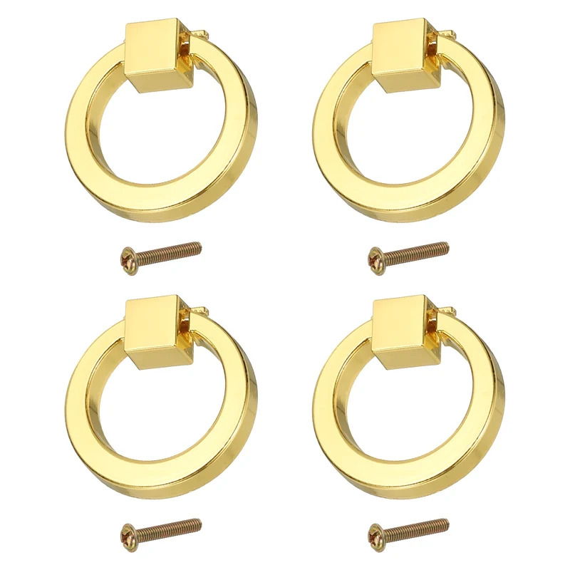 4Pack 1.57" Zinc Alloy Drawer Ring Pull Handles for Cupboard, Gold