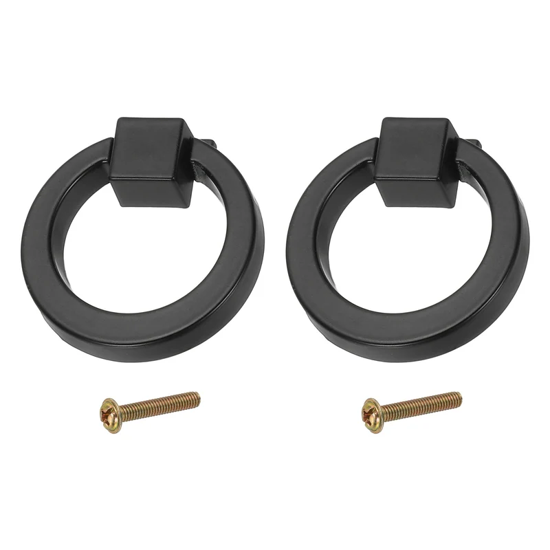 2Pack 1.57" Zinc Alloy Drawer Ring Pull Handles for Cupboard, Black