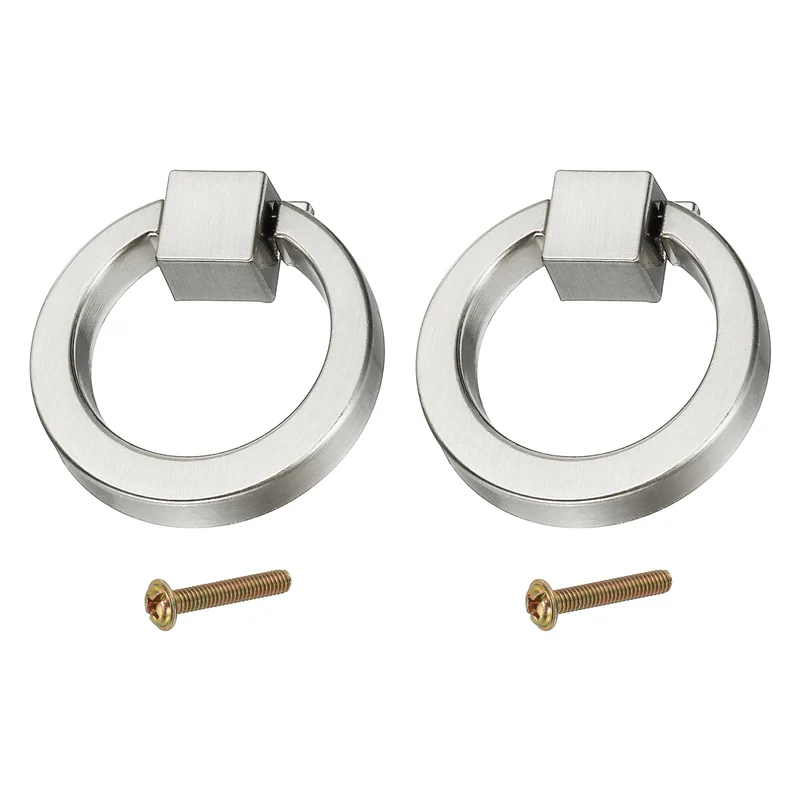 2Pack 1.57" Zinc Alloy Drawer Ring Pull Handles for Cupboard, Brushed