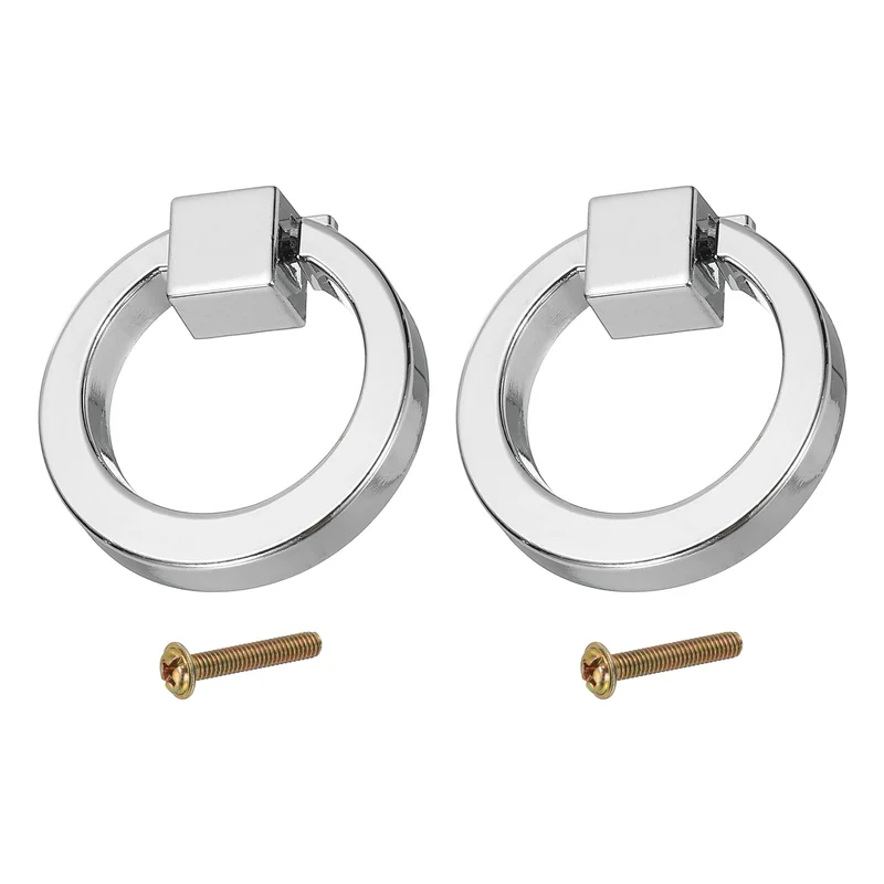 2Pack 1.57" Zinc Alloy Drawer Ring Pull Handles for Cupboard, Glossy
