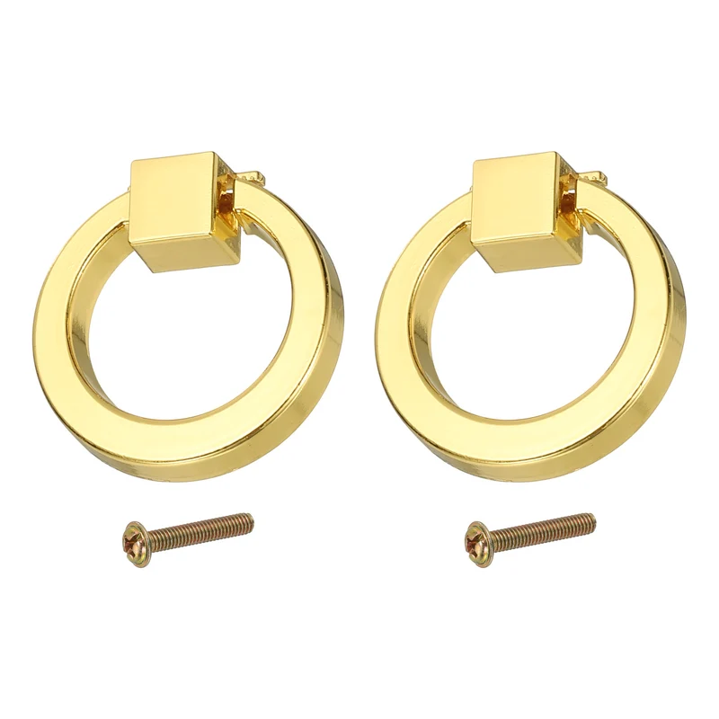 2Pack 1.57" Zinc Alloy Drawer Ring Pull Handles for Cupboard, Gold