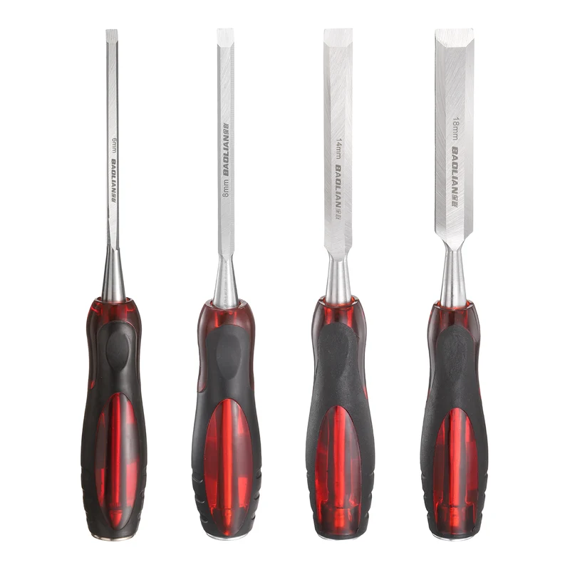 4pcs Wood Chisel Set 1/4"-11/16" CR-V Steel Beveled Edge Blade with TPR Handle