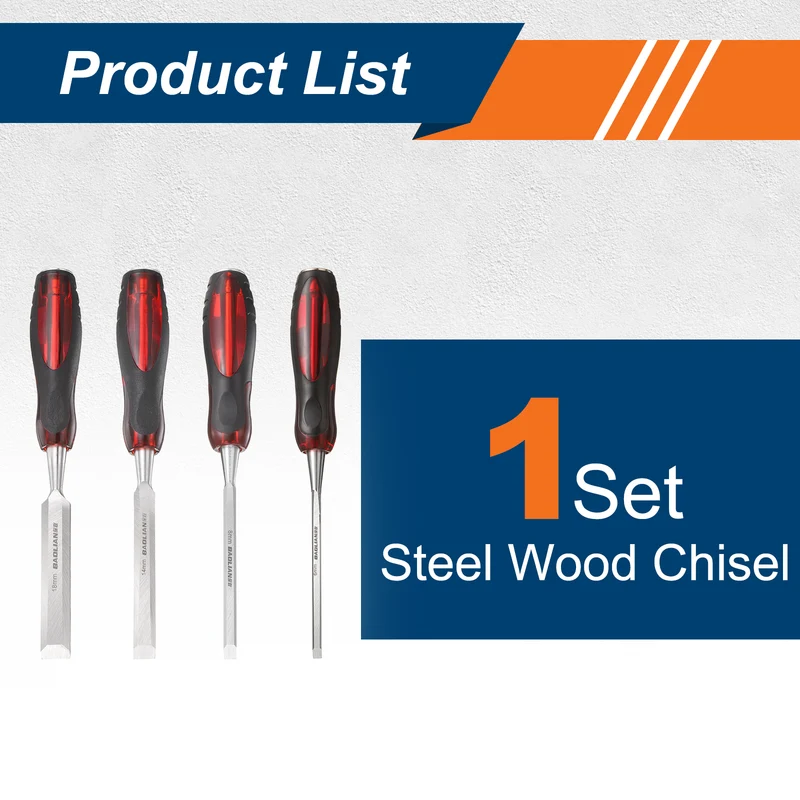 4pcs Wood Chisel Set 1/4"-11/16" CR-V Steel Beveled Edge Blade with TPR Handle
