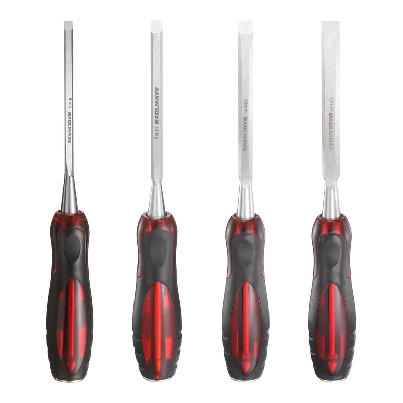 4pcs Wood Chisel Set 1/4"-1/2" CR-V Steel Beveled Edge Blade with TPR Handle