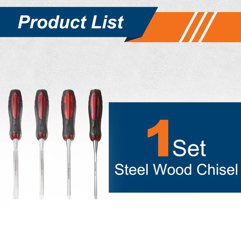 4pcs Wood Chisel Set 1/4"-1/2" CR-V Steel Beveled Edge Blade with TPR Handle