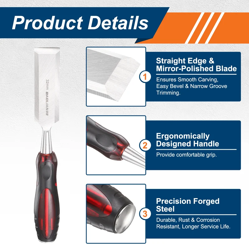 Wood Chisel 1-1/4" CR-V Steel Beveled Edge Blade with TPR Handle