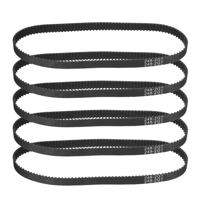 248mm GT-2 Timing Belt, 5pcs 6mm Width 2mm Pitch 3D Printing Closed Loop, Black
