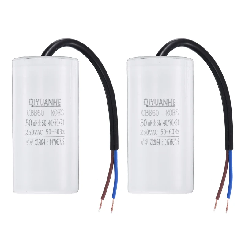 2Pcs CBB60 50uf Running Capacitor 250VAC 50/60Hz 100x50mm