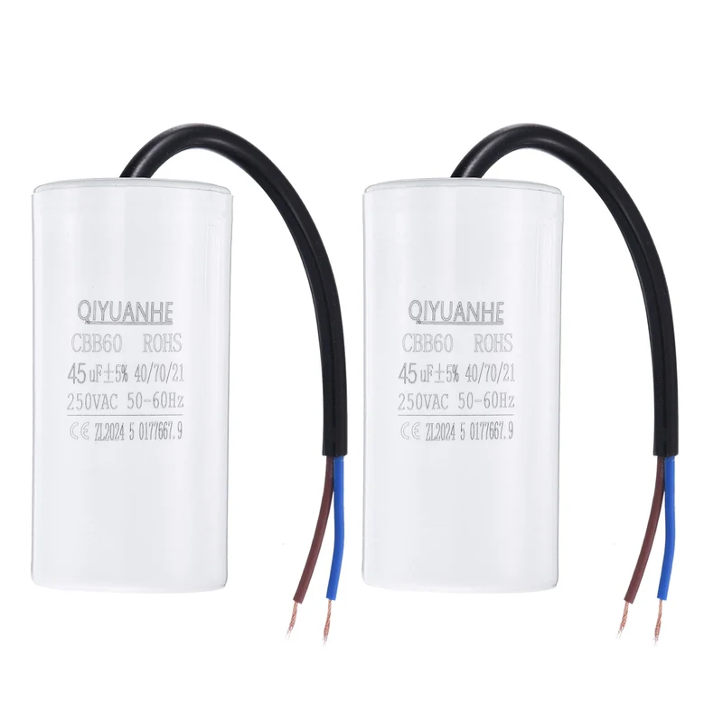2Pcs CBB60 45uf Running Capacitor 250VAC 50/60Hz 100x50mm