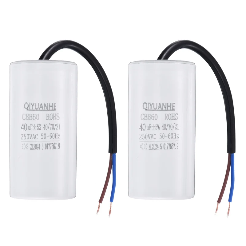 2Pcs CBB60 40uf Running Capacitor 250VAC 50/60Hz 100x50mm