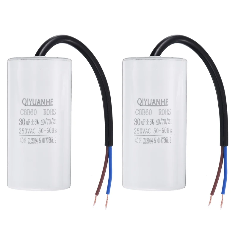 2Pcs CBB60 30uf Running Capacitor 250VAC 50/60Hz 100x50mm