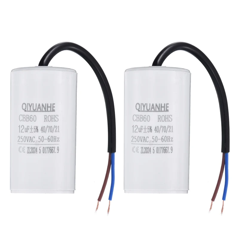 2Pcs CBB60 12uf Running Capacitor 250VAC 50/60Hz 66x35mm
