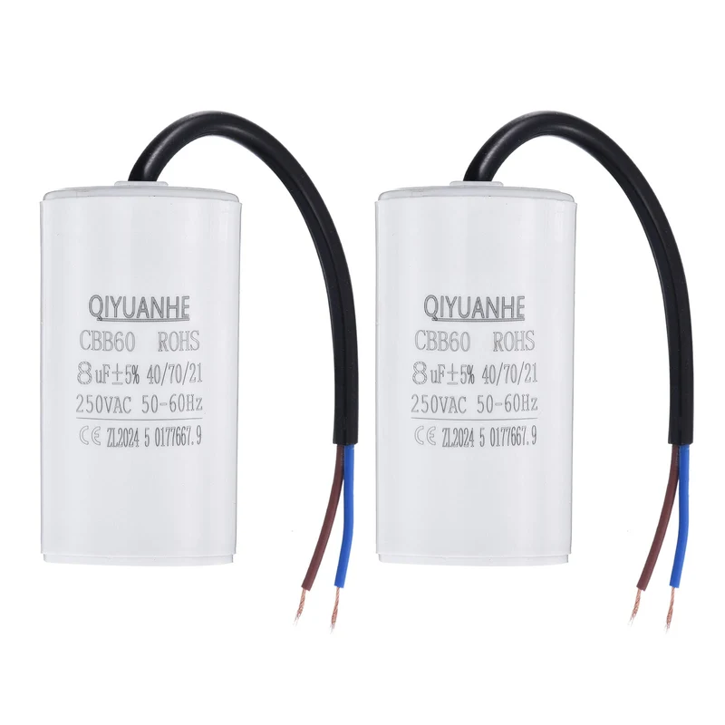 2Pcs CBB60 8uf Running Capacitor 250VAC 50/60Hz 66x35mm