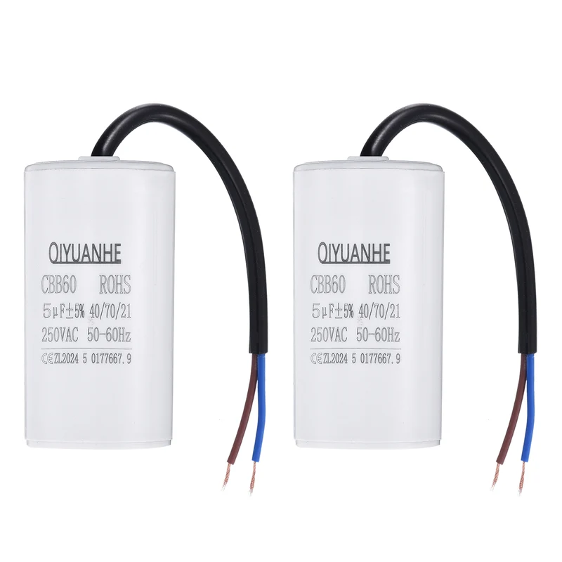 2Pcs CBB60 5uf Running Capacitor 250VAC 50/60Hz 66x35mm