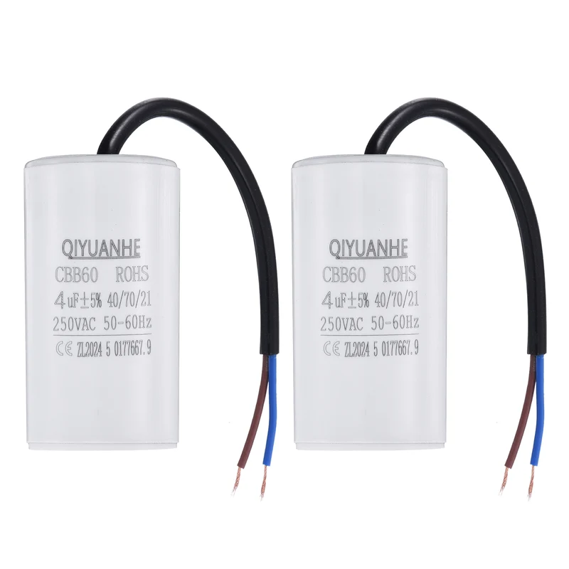 2Pcs CBB60 4uf Running Capacitor 250VAC 50/60Hz 66x35mm