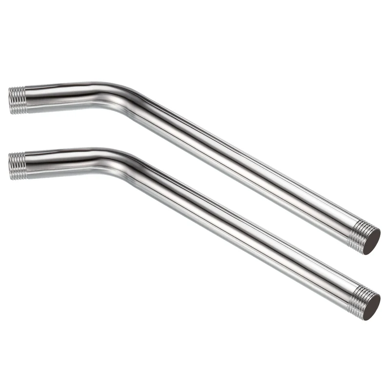 G1/2 Male Thread Shower Arm, 2 Pack 10.24" Length Stainless Steel Wall-Mounted Extension Pipe Connector for Fixed Shower Head, Silver