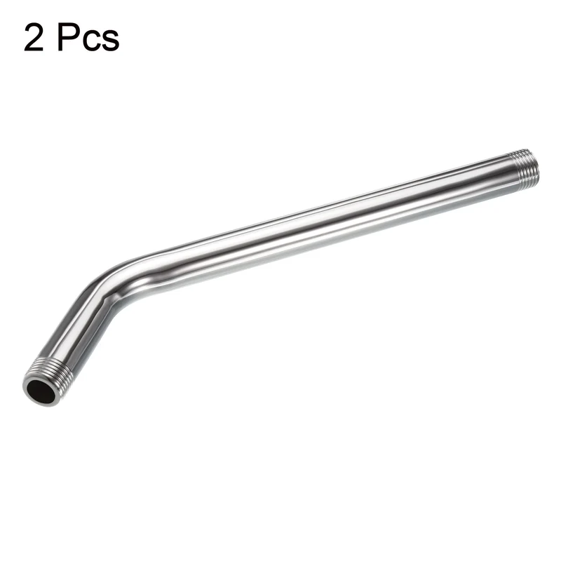 G1/2 Male Thread Shower Arm, 2 Pack 10.24" Length Stainless Steel Wall-Mounted Extension Pipe Connector for Fixed Shower Head, Silver