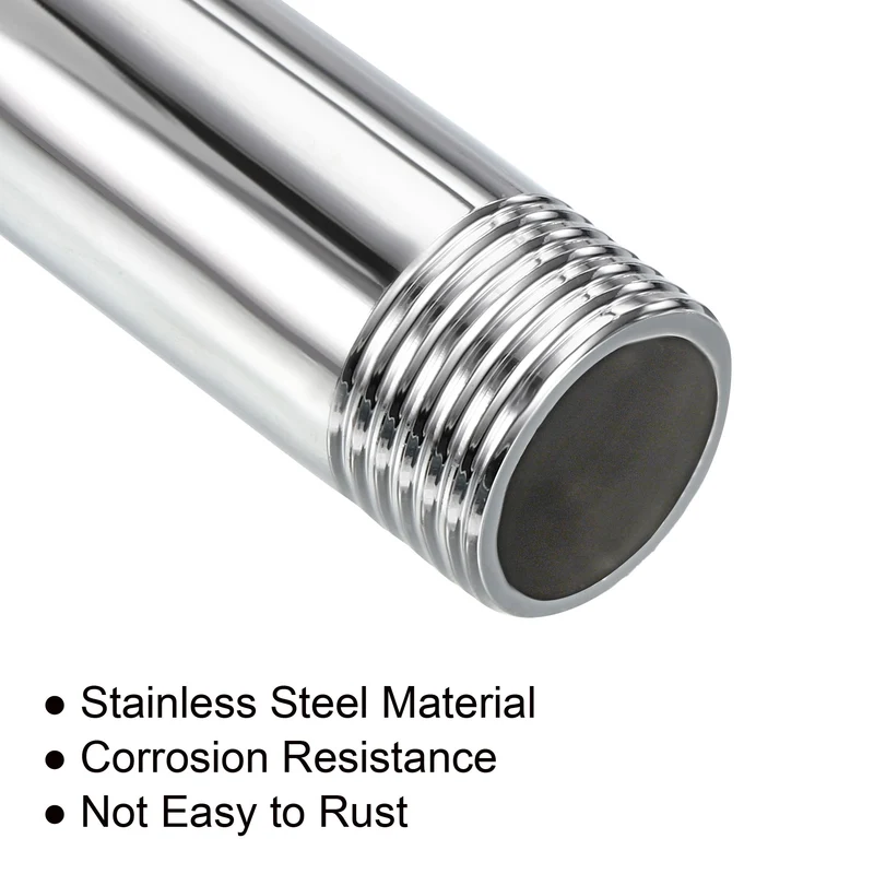 G1/2 Male Thread Shower Arm, 2 Pack 10.24" Length Stainless Steel Wall-Mounted Extension Pipe Connector for Fixed Shower Head, Silver