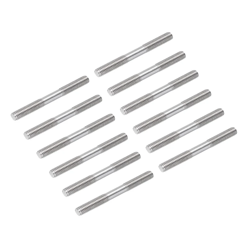304 Stainless Steel Push Rod Double End Threaded Rod M8x80mm, Pack of 12