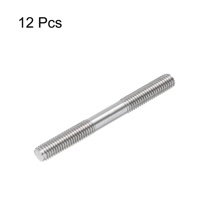 304 Stainless Steel Push Rod Double End Threaded Rod M8x80mm, Pack of 12