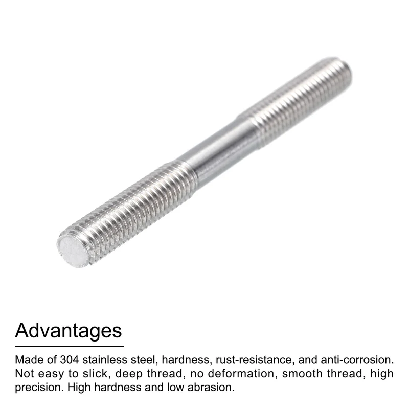 304 Stainless Steel Push Rod Double End Threaded Rod M8x80mm, Pack of 12
