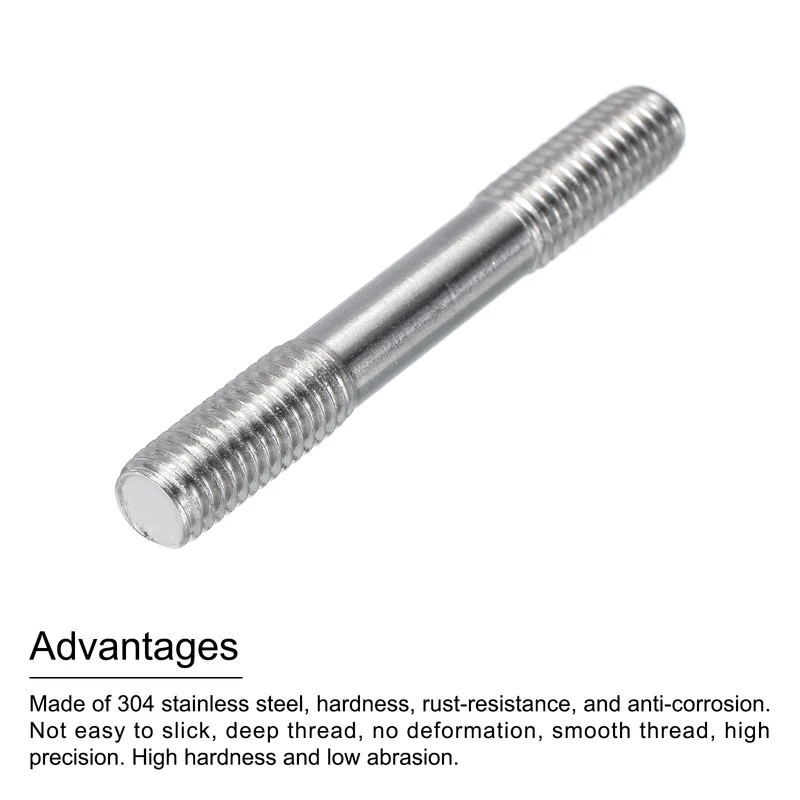 304 Stainless Steel Push Rod Double End Threaded Rod M8x60mm, Pack of 2