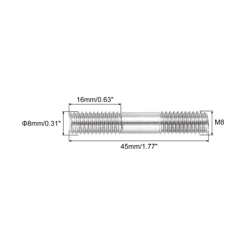 304 Stainless Steel Push Rod Double End Threaded Rod M8x45mm, Pack of 12