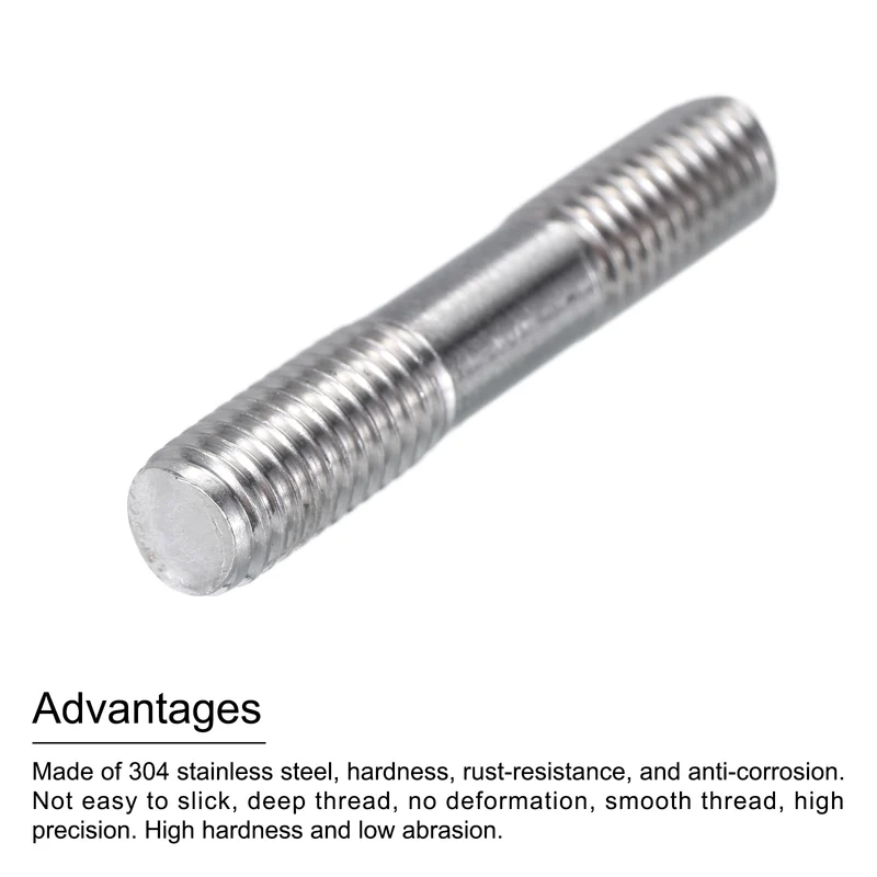 304 Stainless Steel Push Rod Double End Threaded Rod M8x45mm, Pack of 12