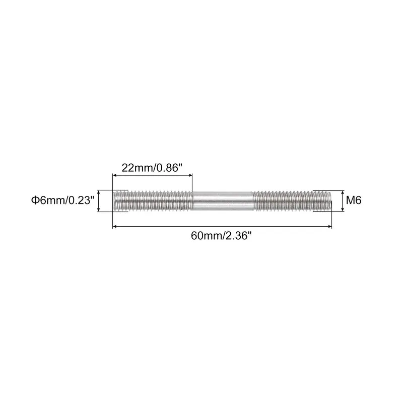 304 Stainless Steel Push Rod Double End Threaded Rod M6x60mm, Pack of 12