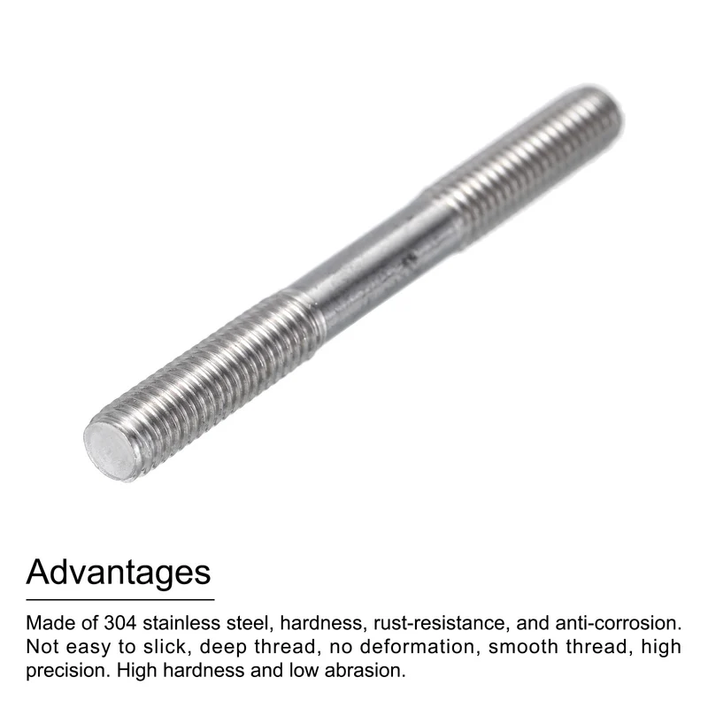 304 Stainless Steel Push Rod Double End Threaded Rod M6x60mm, Pack of 12