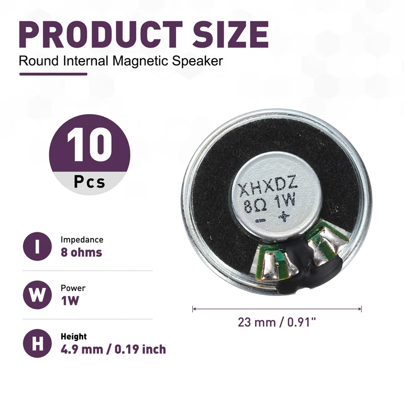 10Pcs 8 Ohm 1W 23mm Dia Round Micro Speaker Iron Shell Black