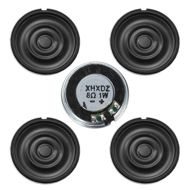 5Pcs 8 Ohm 1W 20mm Dia Round Micro Speaker Iron Shell Black