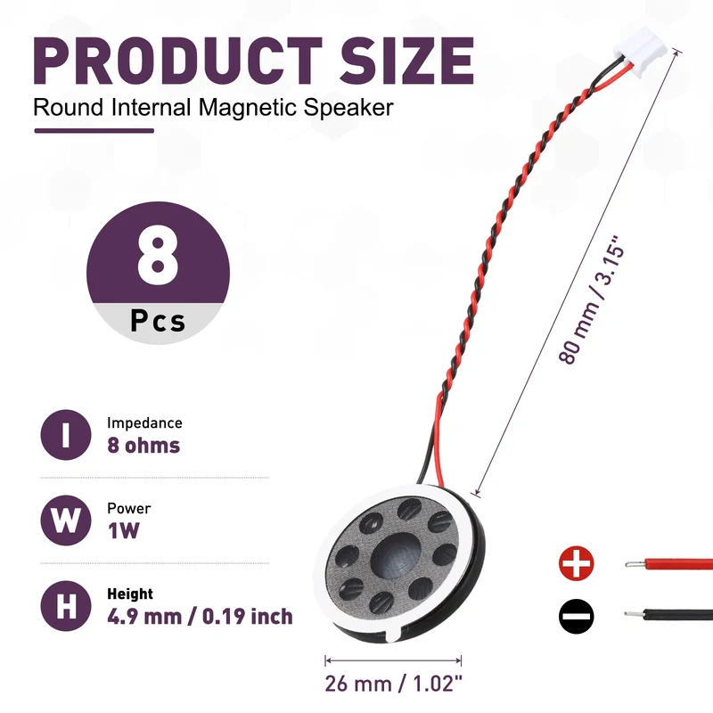 8Pcs 1W 8 Ohm 26mm Small Round Internal Magnetic Speaker with 2.0mm Terminal