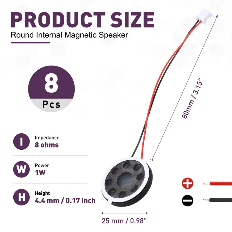 8Pcs 1W 8 Ohm 25mm Small Round Internal Magnetic Speaker with 2.0mm Terminal