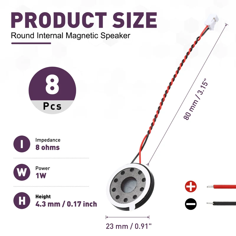 8Pcs 1W 8 Ohm 23mm Small Round Internal Magnetic Speaker with 2.0mm Terminal