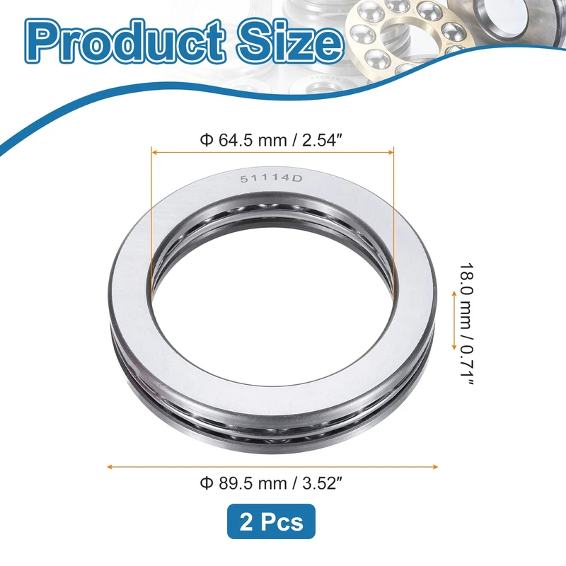51113D Thrust Ball Bearing, Axial Ball Bearing 64.5x89.5x18mm 2Pcs