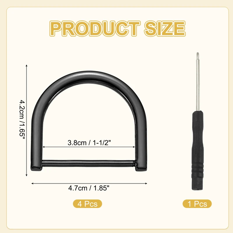 4Pcs 1-1/2 Inch D-Rings Screw in Shackle Horseshoe U Shape D Rings, Black