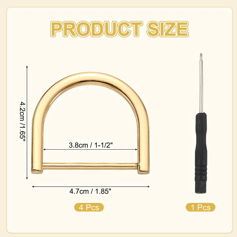 4Pcs 1-1/2 Inch D-Rings Screw in Shackle Horseshoe U Shape D Rings, Light Gold