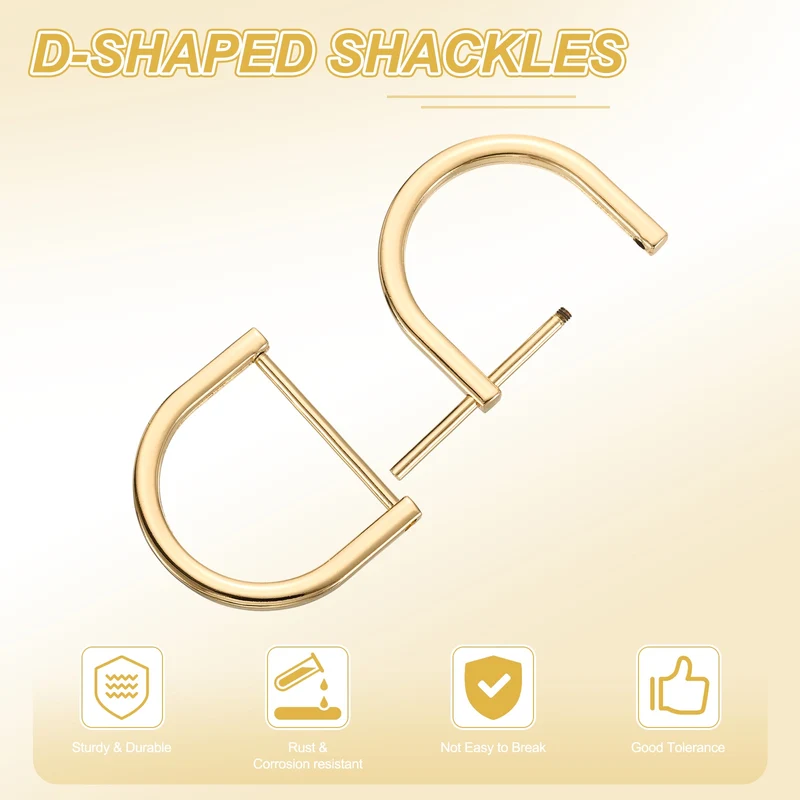 4Pcs 1-1/2 Inch D-Rings Screw in Shackle Horseshoe U Shape D Rings, Light Gold