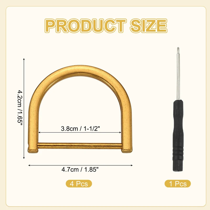 4Pcs 1-1/2 Inch D-Rings Screw in Shackle Horseshoe U Shape D Rings, Dark Gold