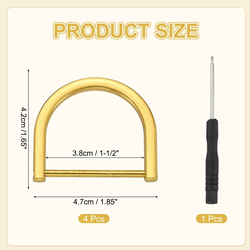 4Pcs 1-1/2 Inch D-Rings Screw in Shackle Horseshoe U Shape D Rings, Gold
