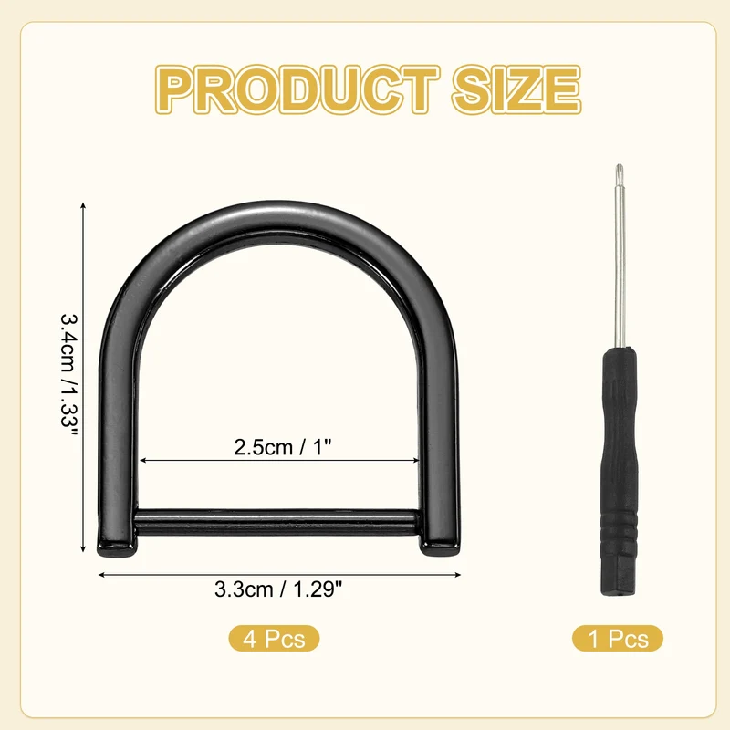 4Pcs 1 Inch D-Rings Screw in Shackle Horseshoe U Shape D Rings, Black