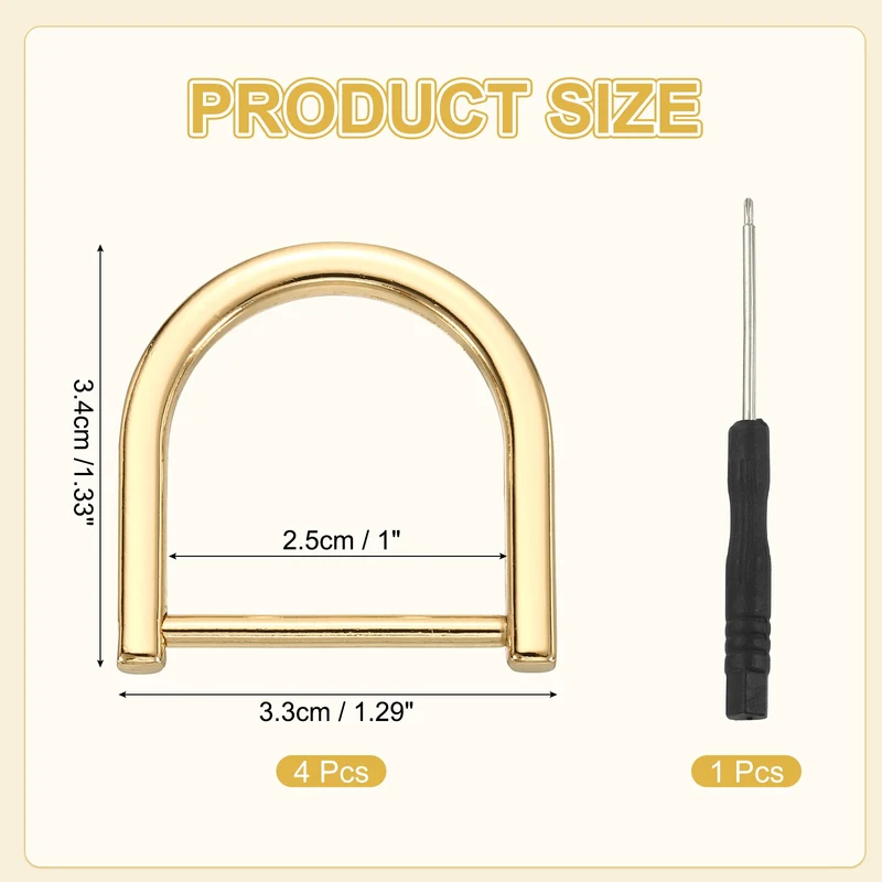 4Pcs 1 Inch D-Rings Screw in Shackle Horseshoe U Shape D Rings, Light Gold